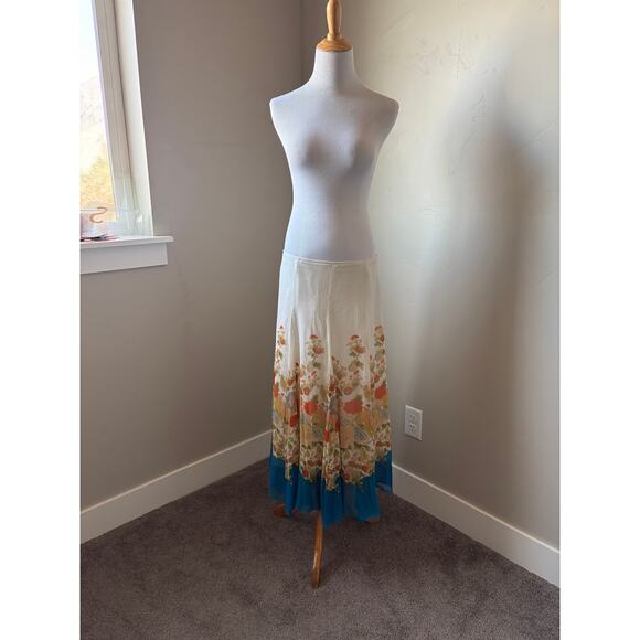 VTG Spirit By Coldwater Creek 100% Silk Floral Pleated Fairy Flowly Midi Skirt - Picture 6 of 8